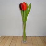 Glazen vaas met 3 Tulpen van Hout 3